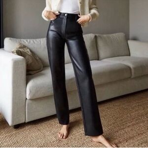 Wilfred The Melina Faux Leather Pants 6 Black Wide Straight Leg Wet Look